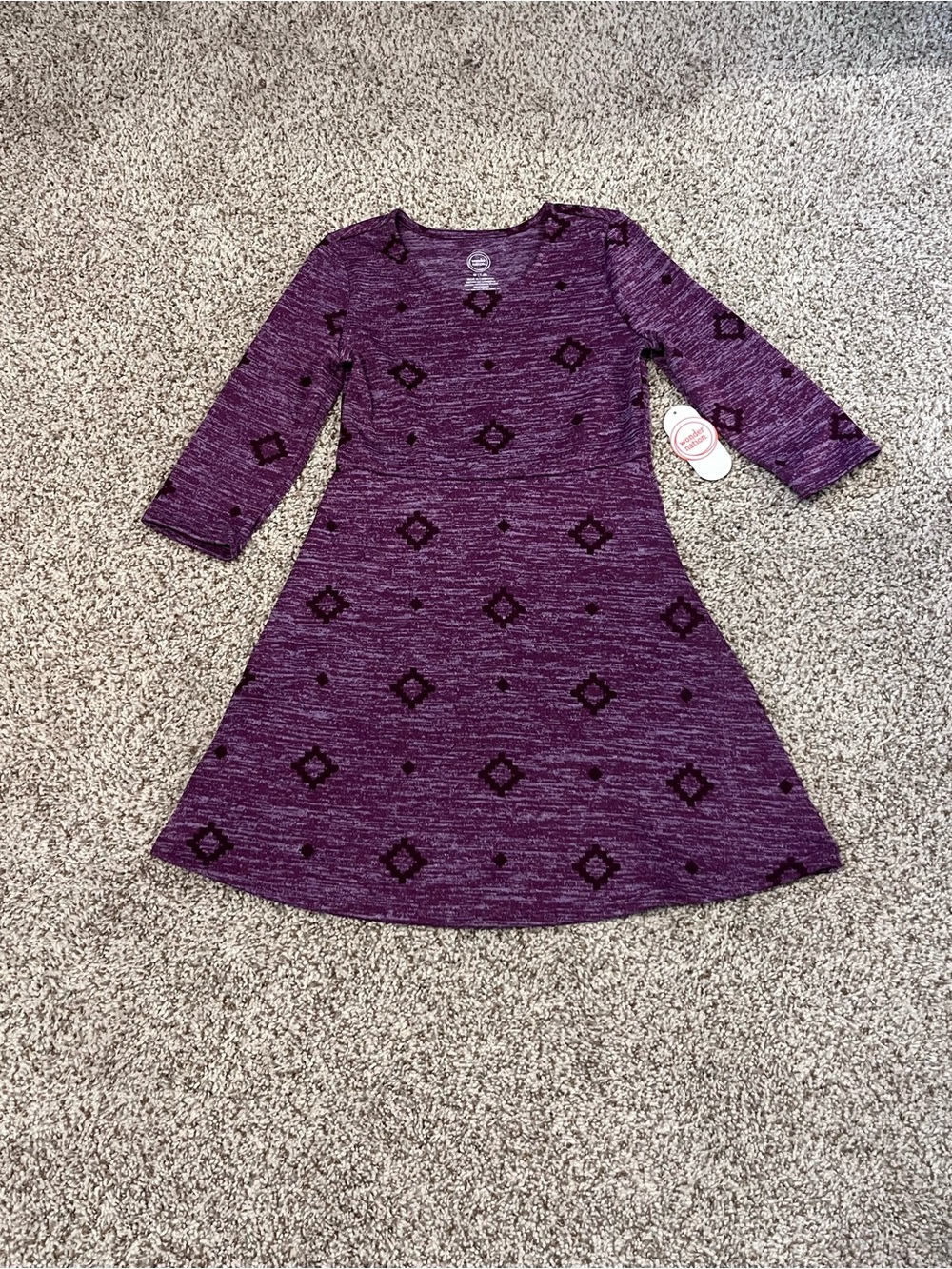 Girls Purple Knit Patterned Dress